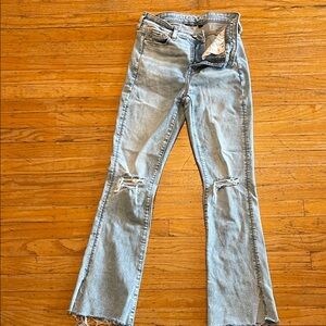 Light Wash Distressed Women's Jeans - Mid Rise Flare